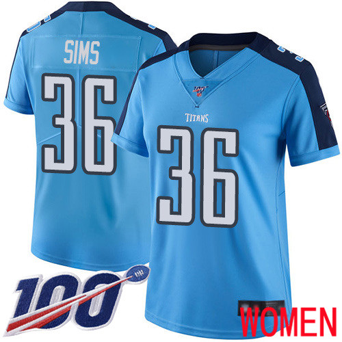 Tennessee Titans Limited Light Blue Women LeShaun Sims Jersey NFL Football #36 100th Season Rush Vapor Untouchable->women nfl jersey->Women Jersey